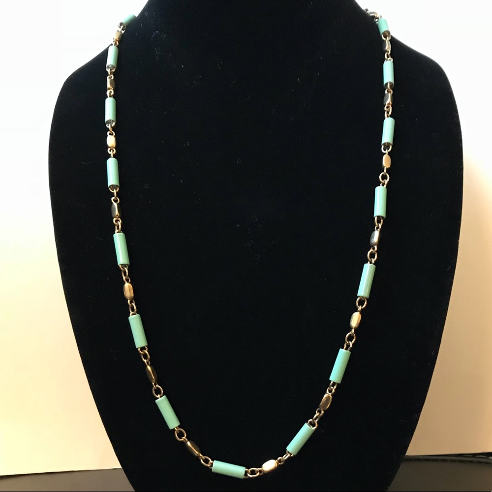J Crew mint and gold long hanging necklace